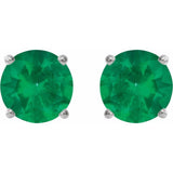 Platinum 8 mm Lab-Grown Emerald Stud Earrings