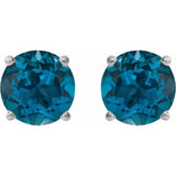 Platinum 8 mm Natural London Blue Topaz Stud Earrings