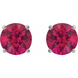 14K White 7 mm Lab-Grown Ruby Stud Earrings