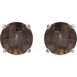 14K White 7 mm Natural Smoky Quartz Stud Earrings