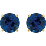 14K Yellow 7 mm Lab-Grown Blue Sapphire Stud Earrings