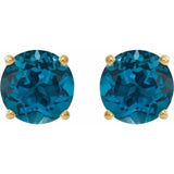 14K Yellow 7 mm Natural London Blue Topaz Stud Earrings