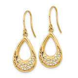 14k Polished Floral Teardrop Shepherd Hook Earrings