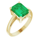 14K Yellow Lab-Grown Emerald Scroll Setting® Ring