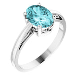 14K White Natural Blue Zircon Solitaire Ring