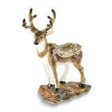 Luxury Giftware Pewter Bejeweled Crystals Gold-tone Enameled BUCK Deer Trinket Box with Matching 18 Inch Necklace