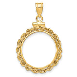 Wideband Distinguished Coin Jewelry 14k Polished Rope 18.0mm x 1.35mm Screw Top Coin Bezel Pendant